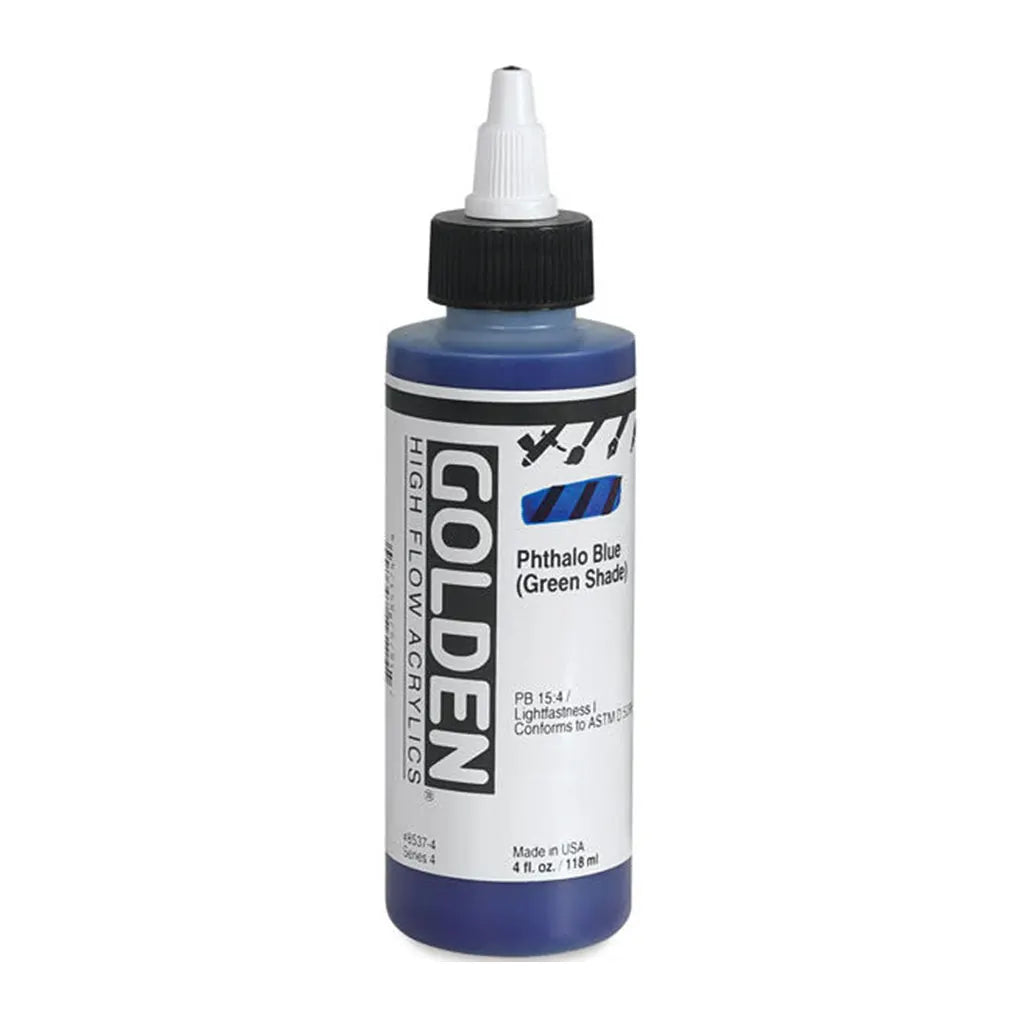 Golden High Flow Acrylic Paint 4oz Transparent Phthalo Blue GS S1