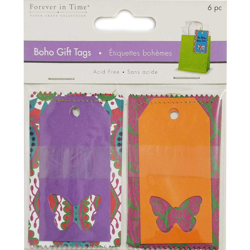 Paper Craft Emb 4.5cm x 7.3cm Boho Tags, Butterfly