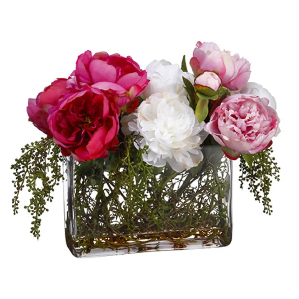 Peony / Berry in Glass Vase 14in H x 18in W x 19in L