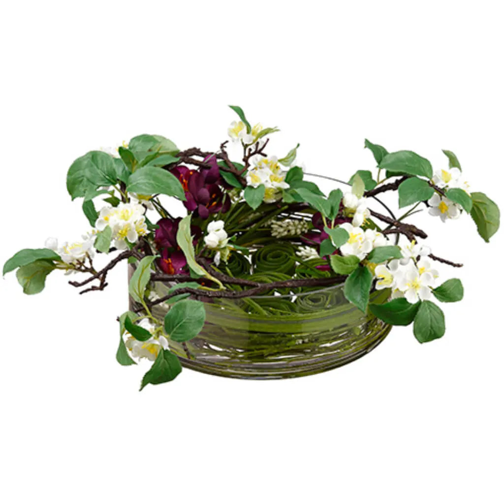 Apple Blossom / Crocus in Glass Vase 7in H x 21in W x 21in L