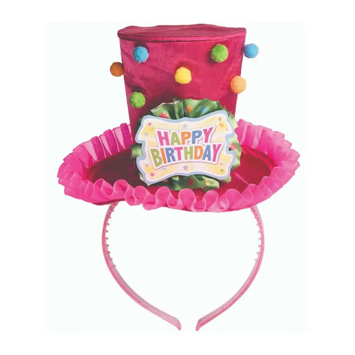 Pink Top Hat Happy Birthday Headband