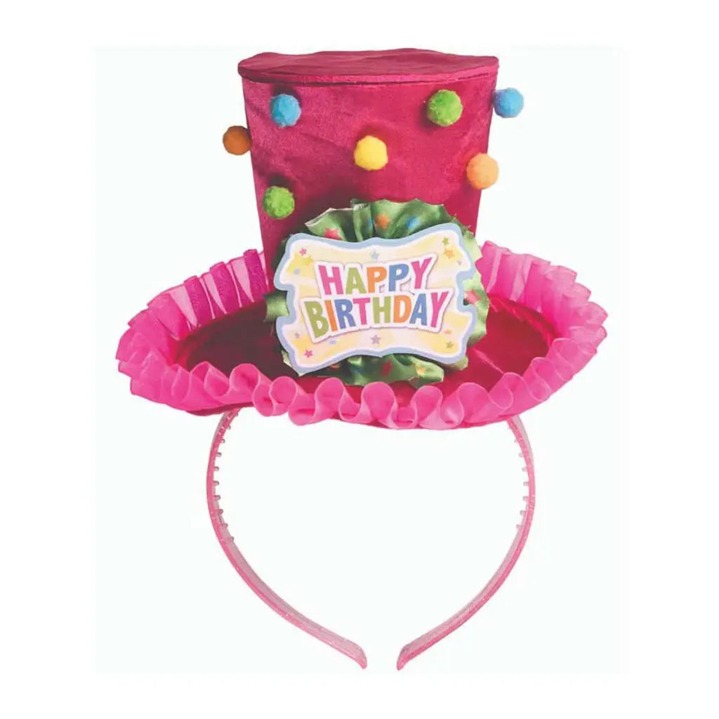Pink Top Hat Happy Birthday Headband