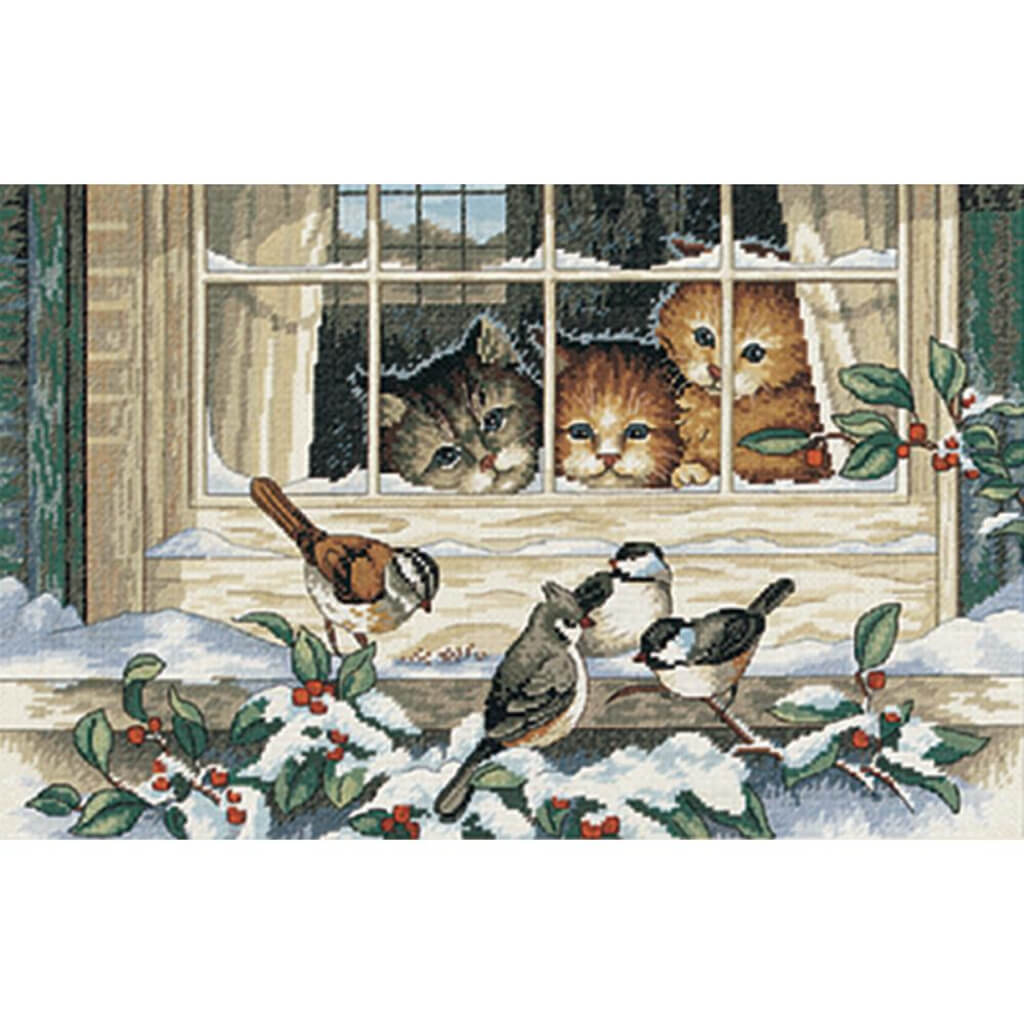 Counted Cross Stitch Kit 14in x 9in, Three Bird Watchers