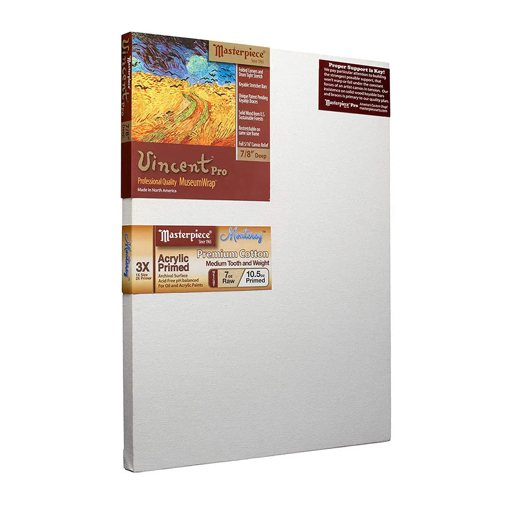 Masterpiece Vincent Pro 7/8in Deep, Monterey 3X Acrylic Primed Cotton 7oz, Stretched Canvas  12in x 12in
