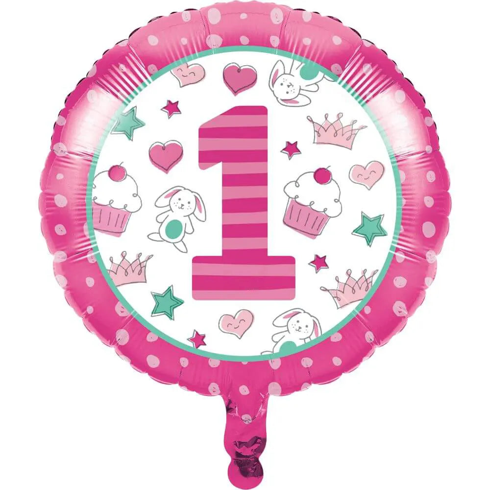 Doodle First Birthday Girl Foil Balloon 18in