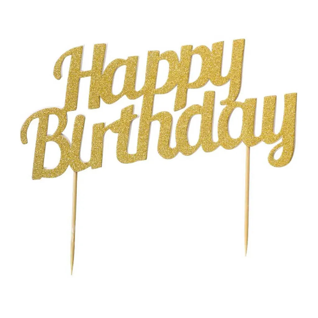 Happy Birthday Cake Topper Gold