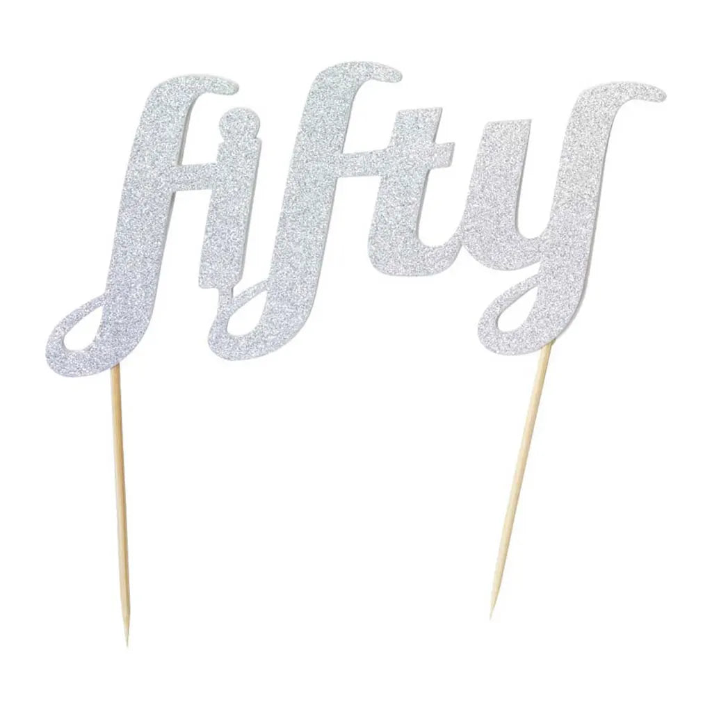 Fifty Cake Topper Silver