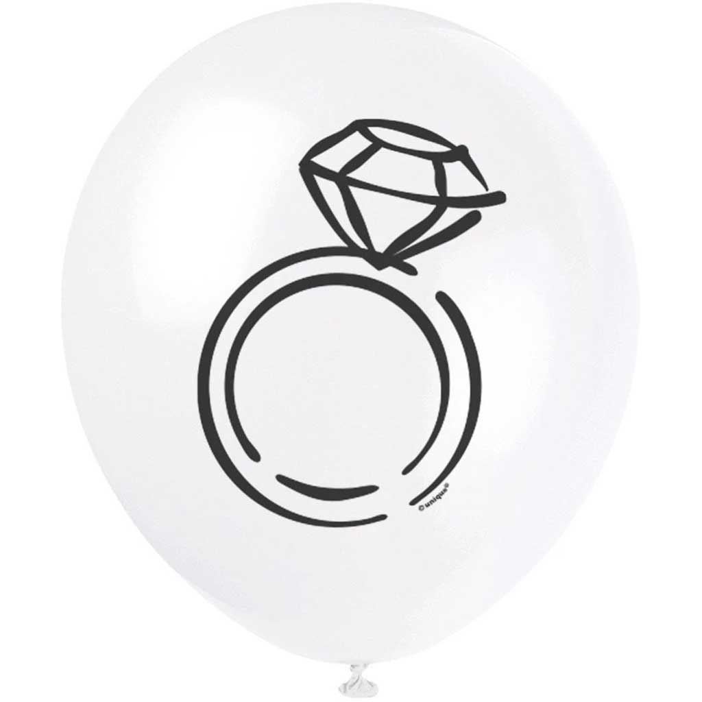 Diamond Engagement Ring Latex Balloons 12in, 8ct