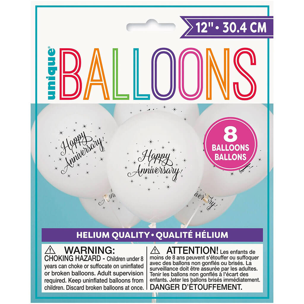 Happy Anniversary Printed Latex Balloons 8ct, 12in