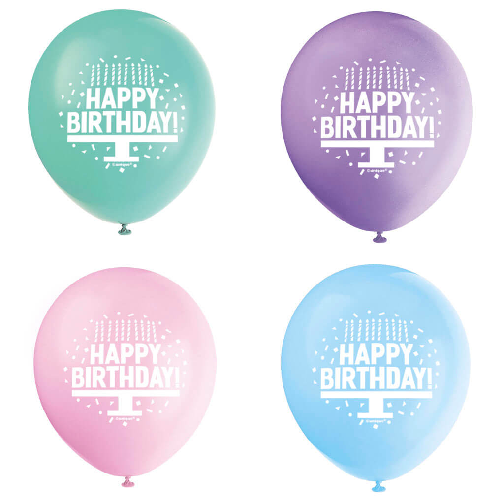 Script Happy Birthday Latex Balloons  Pastel 12in, 8ct