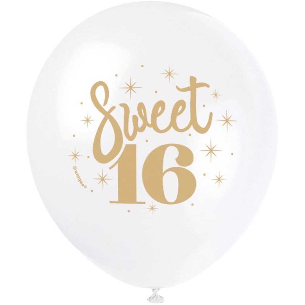 White Gold Sweet 16 Latex Balloons 12in, 8ct