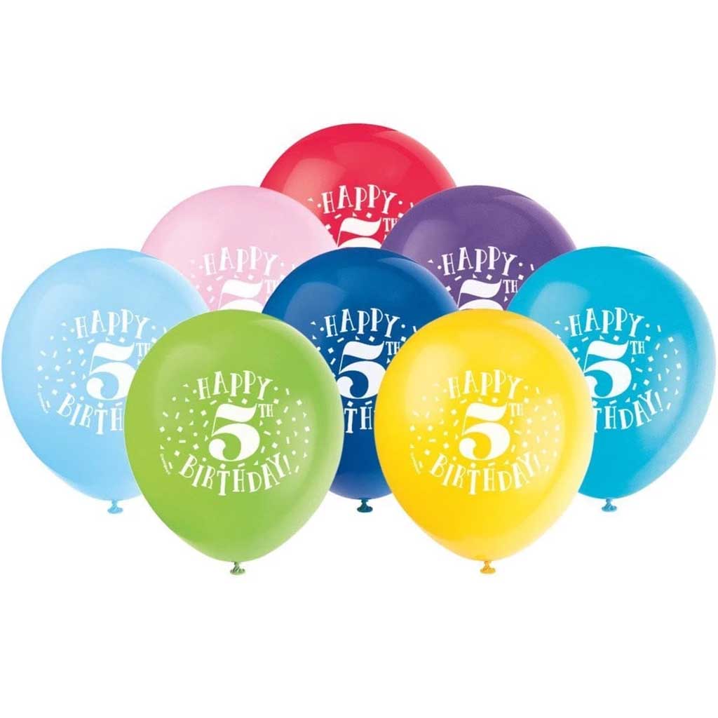 Happy 5th Birthday Latex Balloons 12in, 8ct