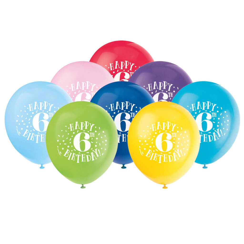 Happy 6th Birthday Latex Balloons 12in, 8ct