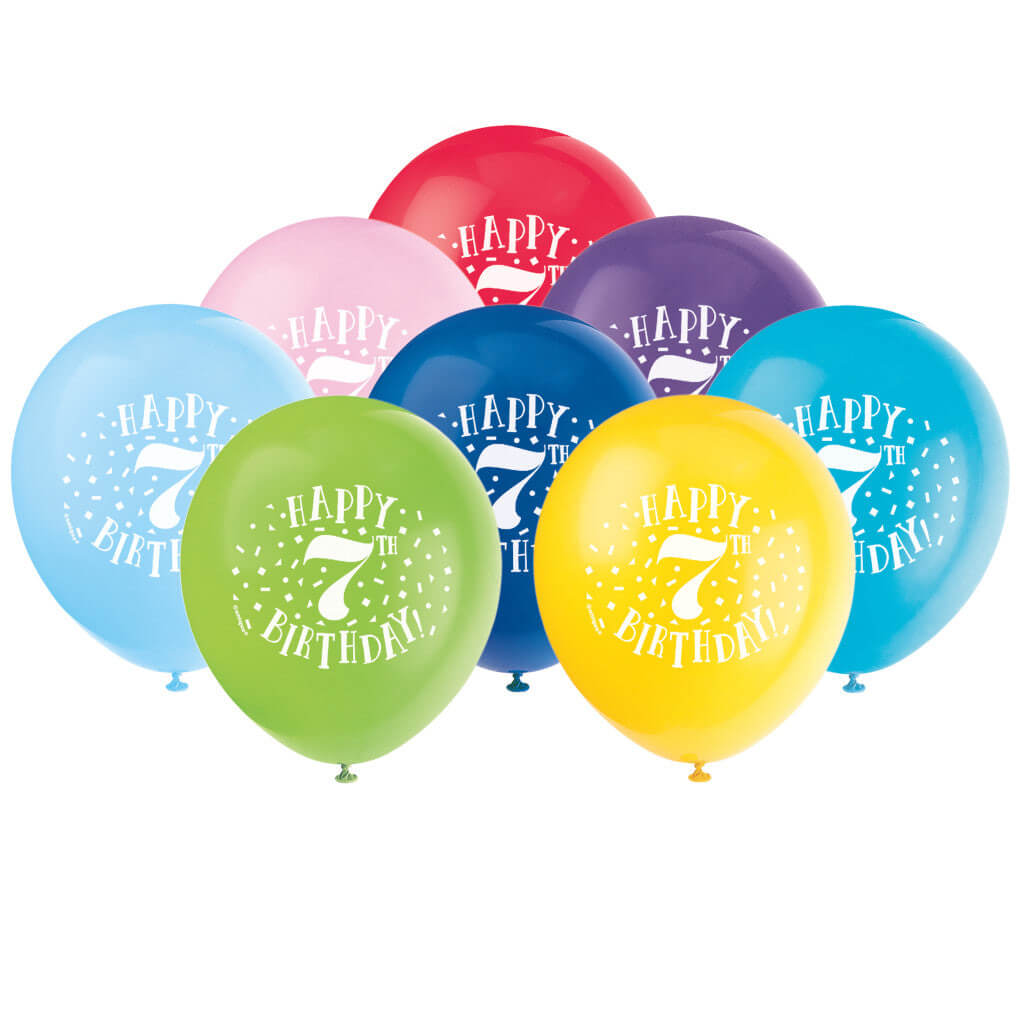 Happy 7th Birthday Latex Balloons 12in, 8ct