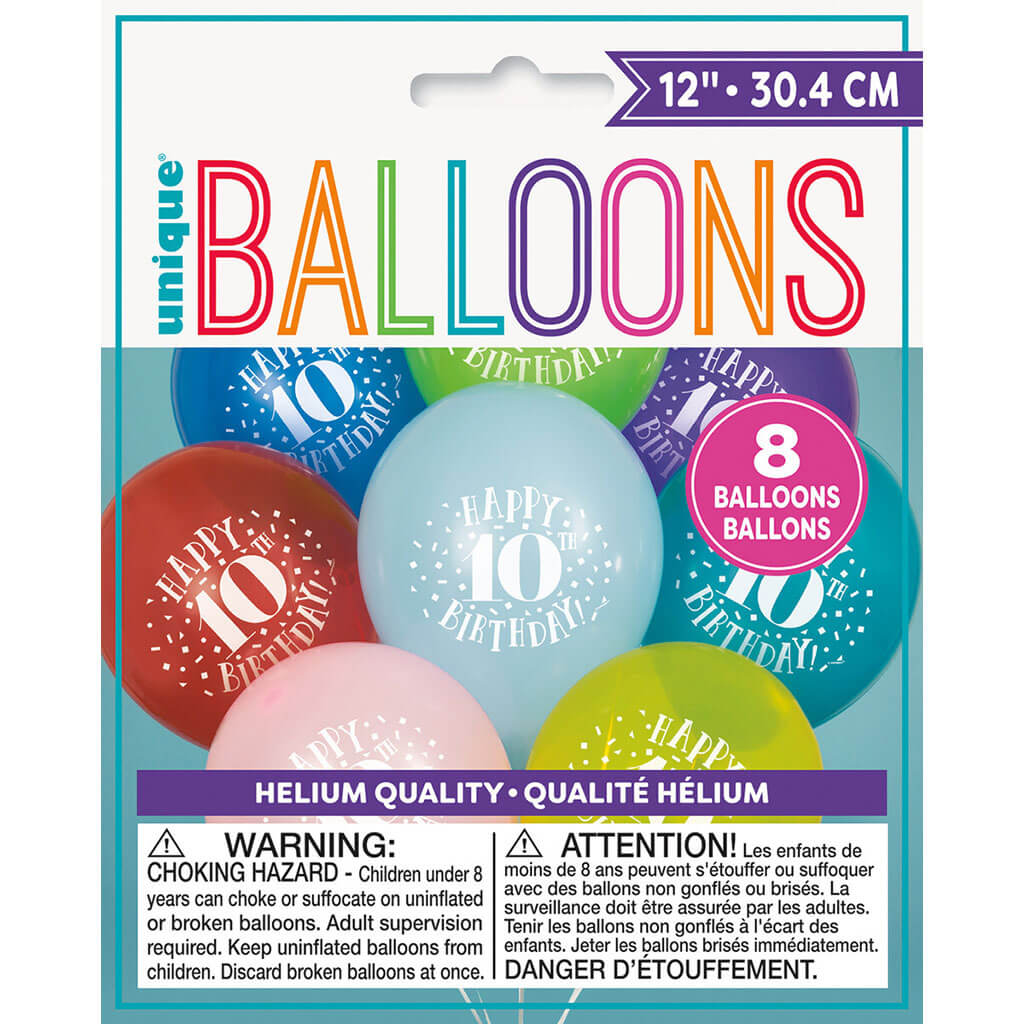 Happy 10th Birthday Latex Balloons 8ct, 12in