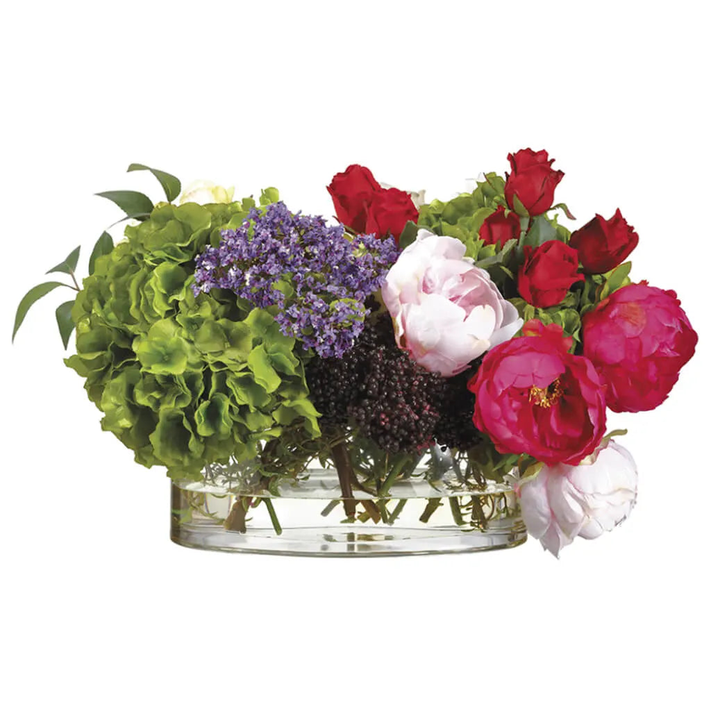 Rose / Hydrangea in Glass Vase 14in H x X13in W x X22in L