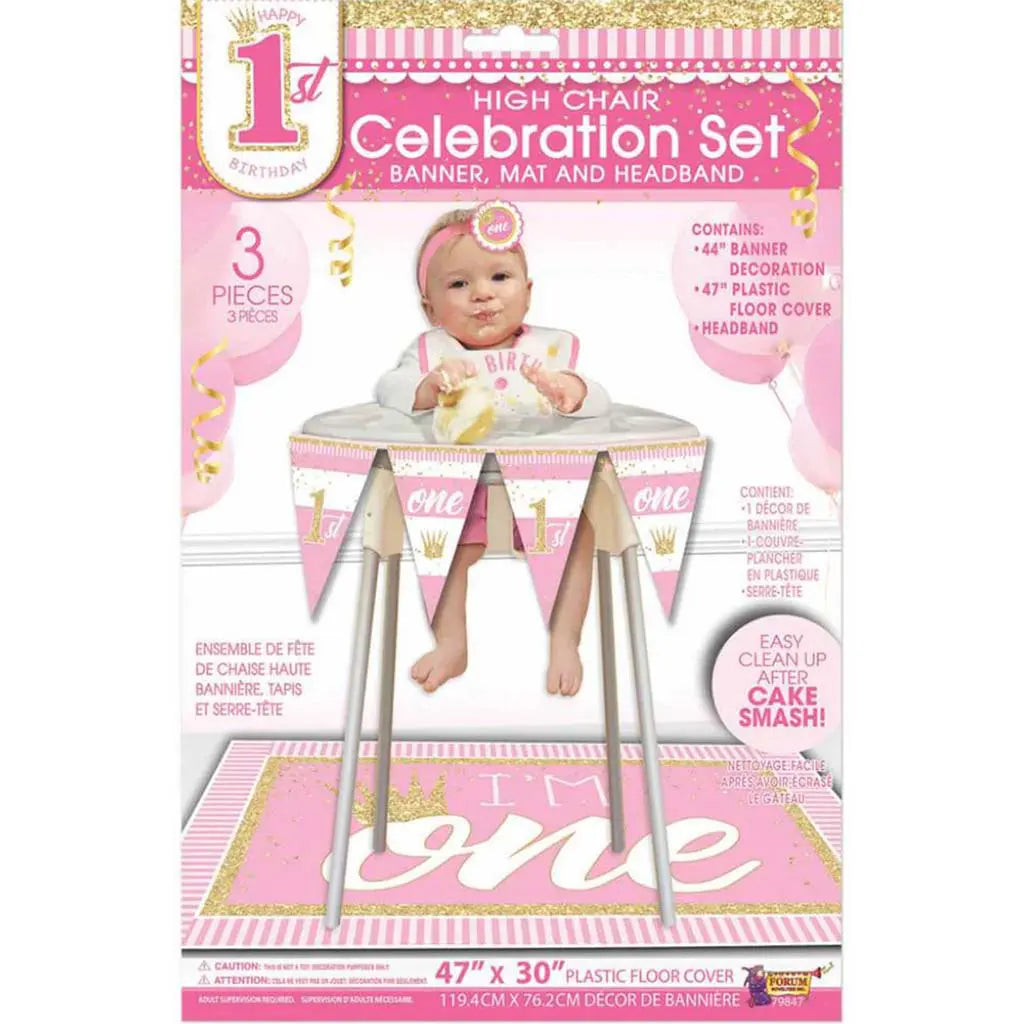 Happy 1st Birthday Girl High Chair Celebration Set
