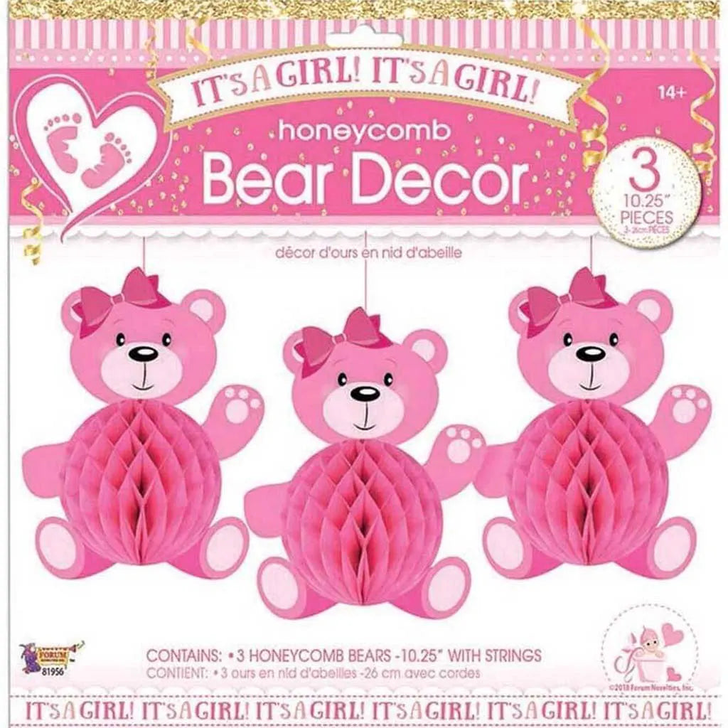 Honeycomb Bear Pink It's A Girl