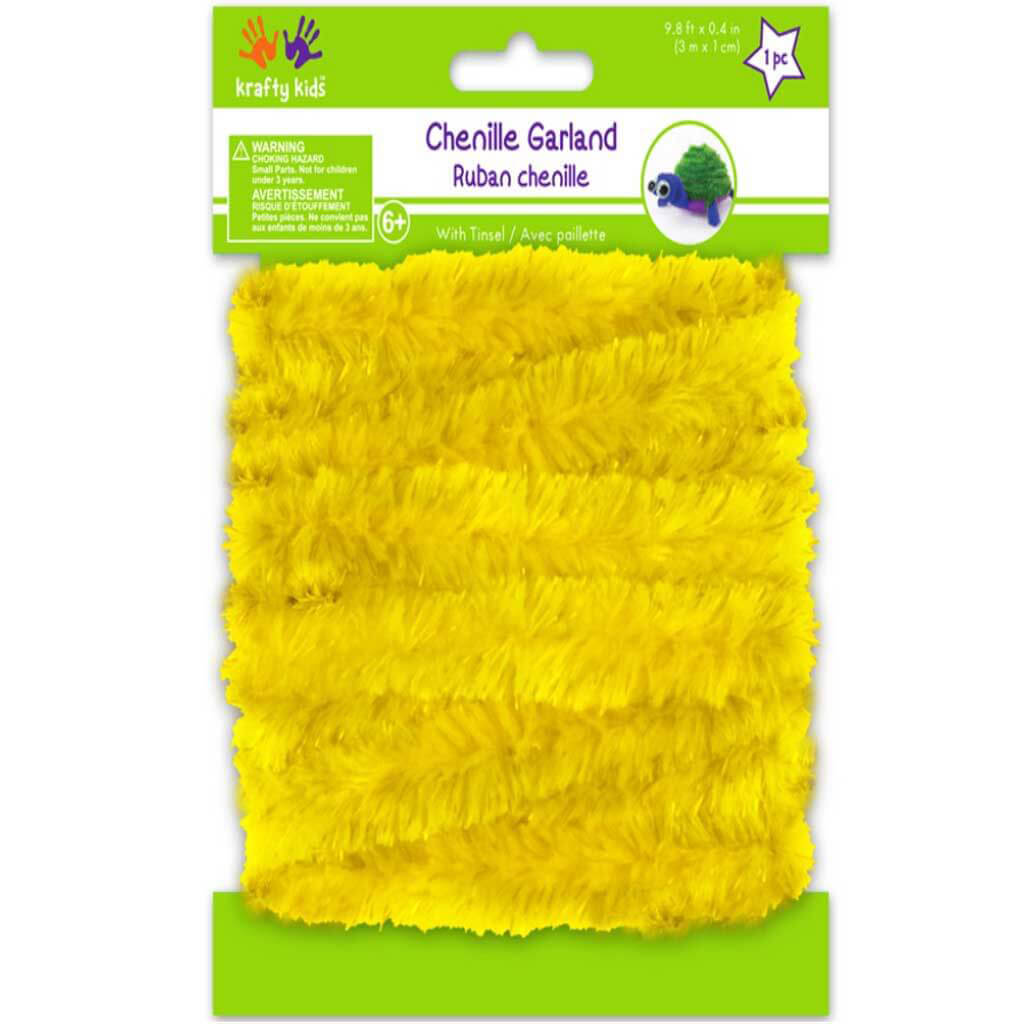 Chenille Garland: 1cm x 3m with Tinsel, Yellow
