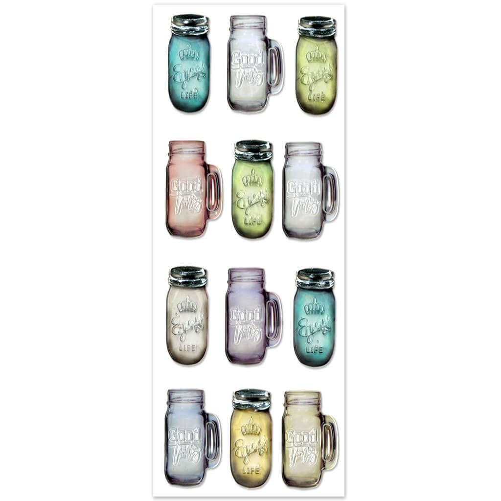 Paper Craft Sticker 9cm x 17.5cm 3D Metallic Foil Puffy, Mason Jars