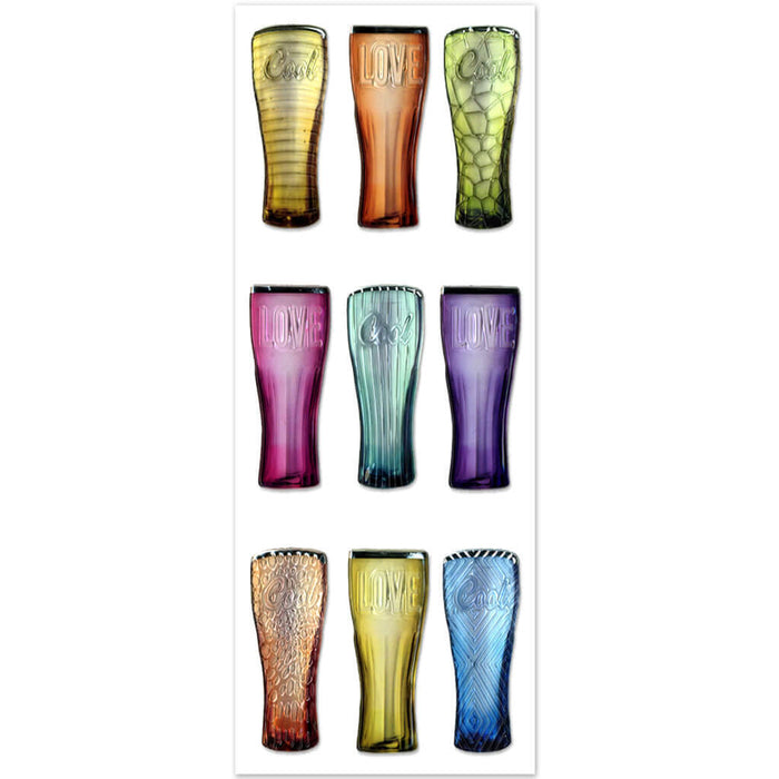 Paper Craft Sticker 9cm x 17.5cm 3D Metallic Foil Puffy, Fountain Glasses
