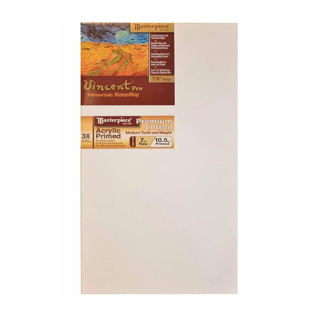Masterpiece Vincent Pro 7/8in Deep, Monterey 3X Acrylic Primed Cotton 7oz, Stretched Canvas  12in x 24in