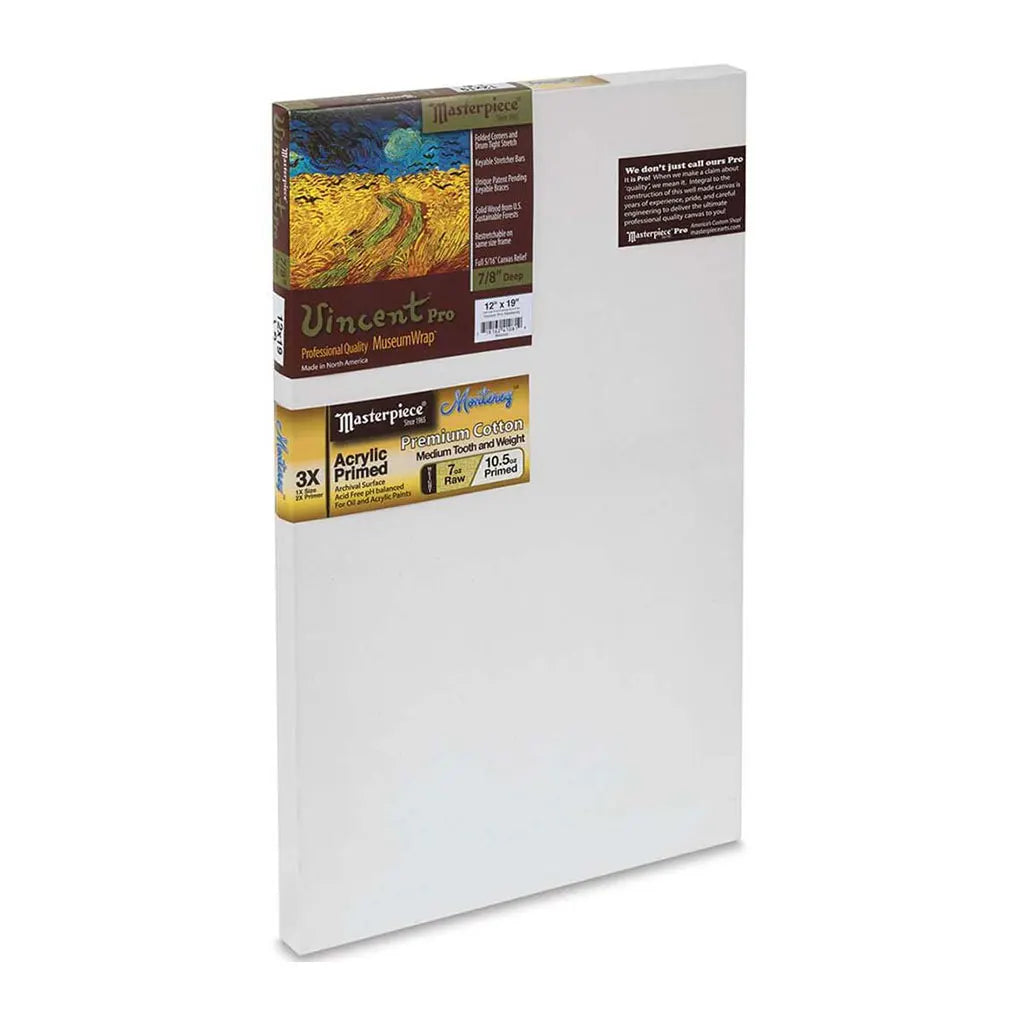 Masterpiece Vincent Pro 7/8in Deep, Monterey 3X Acrylic Primed Cotton 7oz, Golden Ratio, Stretched Canvas 18in x 29in