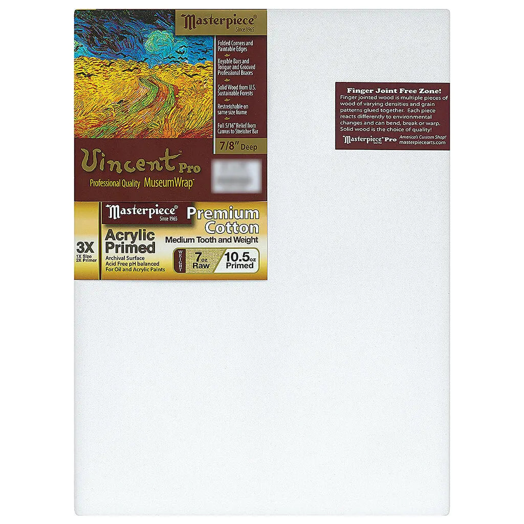 Masterpiece Monet Pro 1.5in Deep, Montery 3X Acrylic Primed Cotton 7oz, Stretched Canvas 8in x 10in