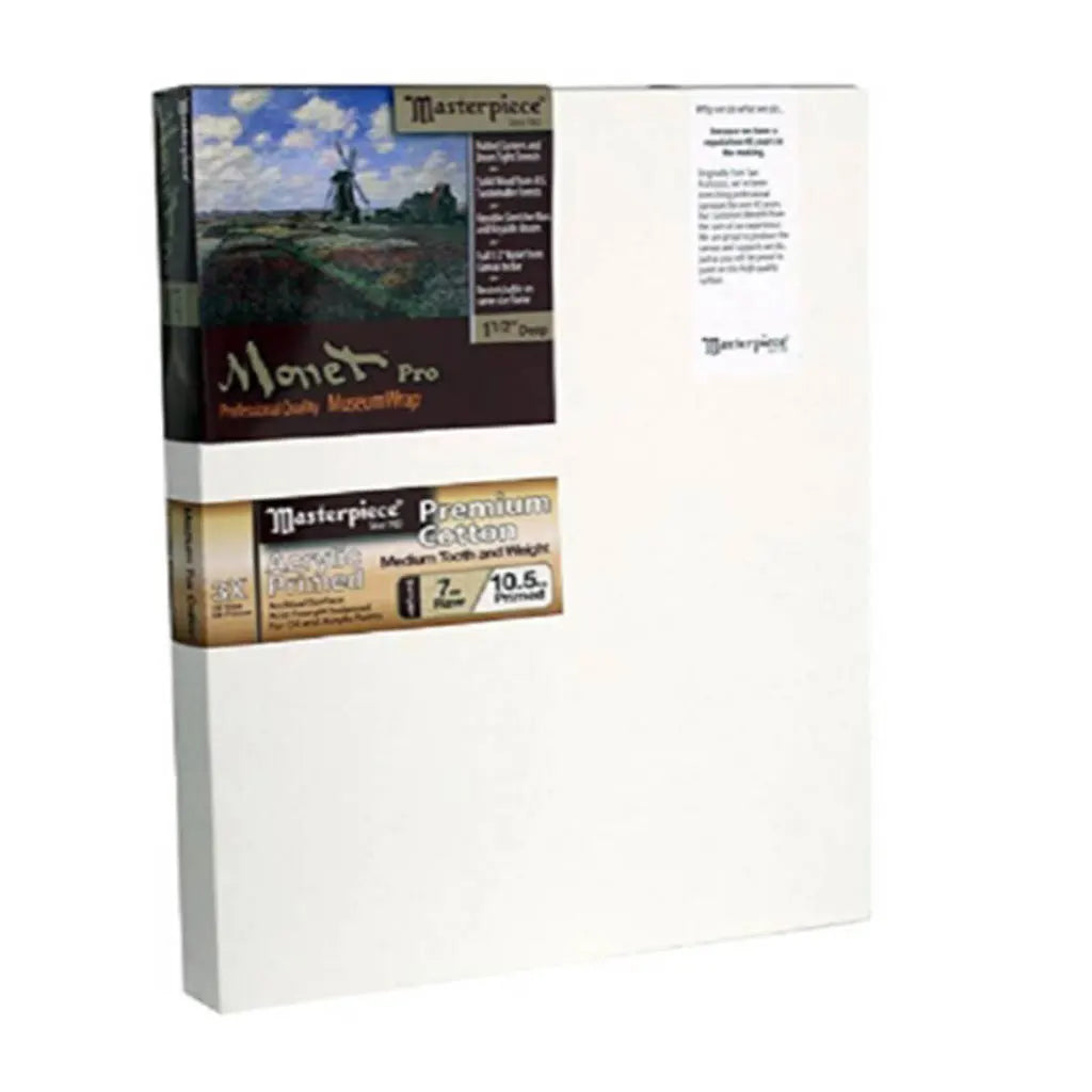 Masterpiece Monet Pro 1.5in Deep, Montery 3X Acrylic Primed Cotton 7oz, Stretched Canvas 14in x 14in