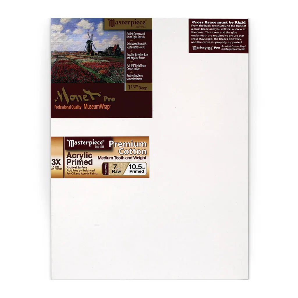 Masterpiece Monet Pro 1.5in Deep, Montery 3X Acrylic Primed Cotton 7oz, Stretched Canvas 5in x 7in