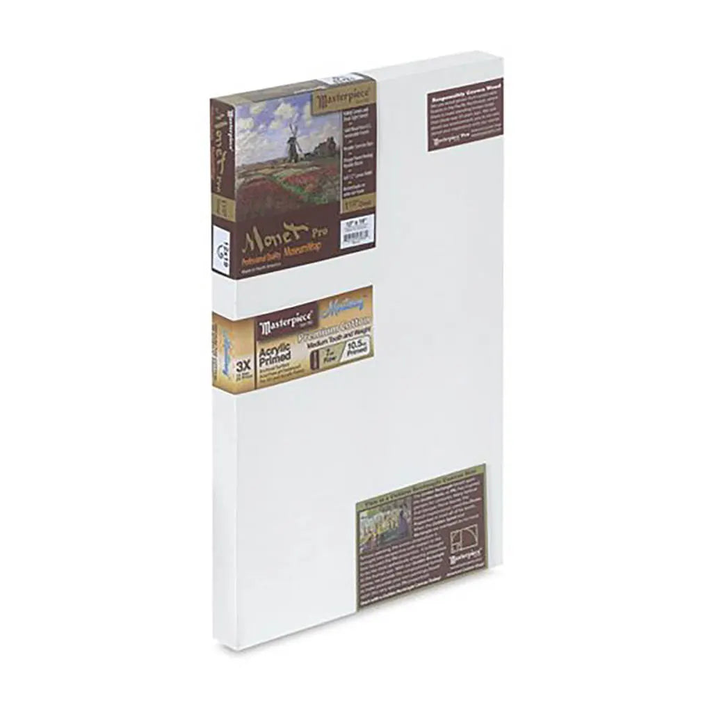 Masterpiece Monet Pro 1.5in Deep, Montery 3X Acrylic Primed Cotton 7oz, Stretched Canvas 10in x 20in