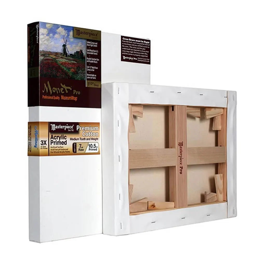 Masterpiece Monet Pro 1.5in Deep, Montery 3X Acrylic Primed Cotton 7oz, Stretched Canvas 8in x 8in