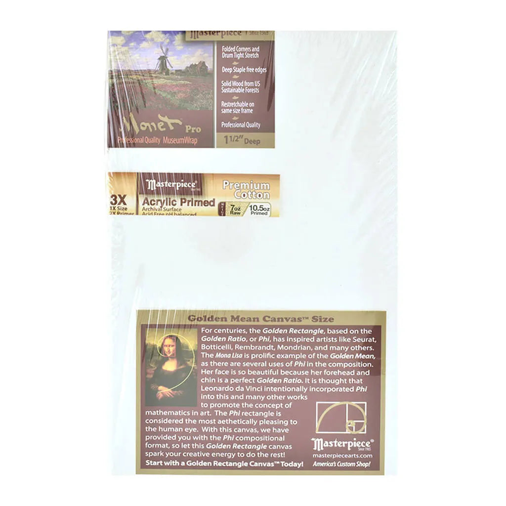 Masterpiece Monet Pro 1.5in Deep, Montery 3X Acrylic Primed Cotton 7oz, Golden Ratio, Stretched Canvas 15in x 24in