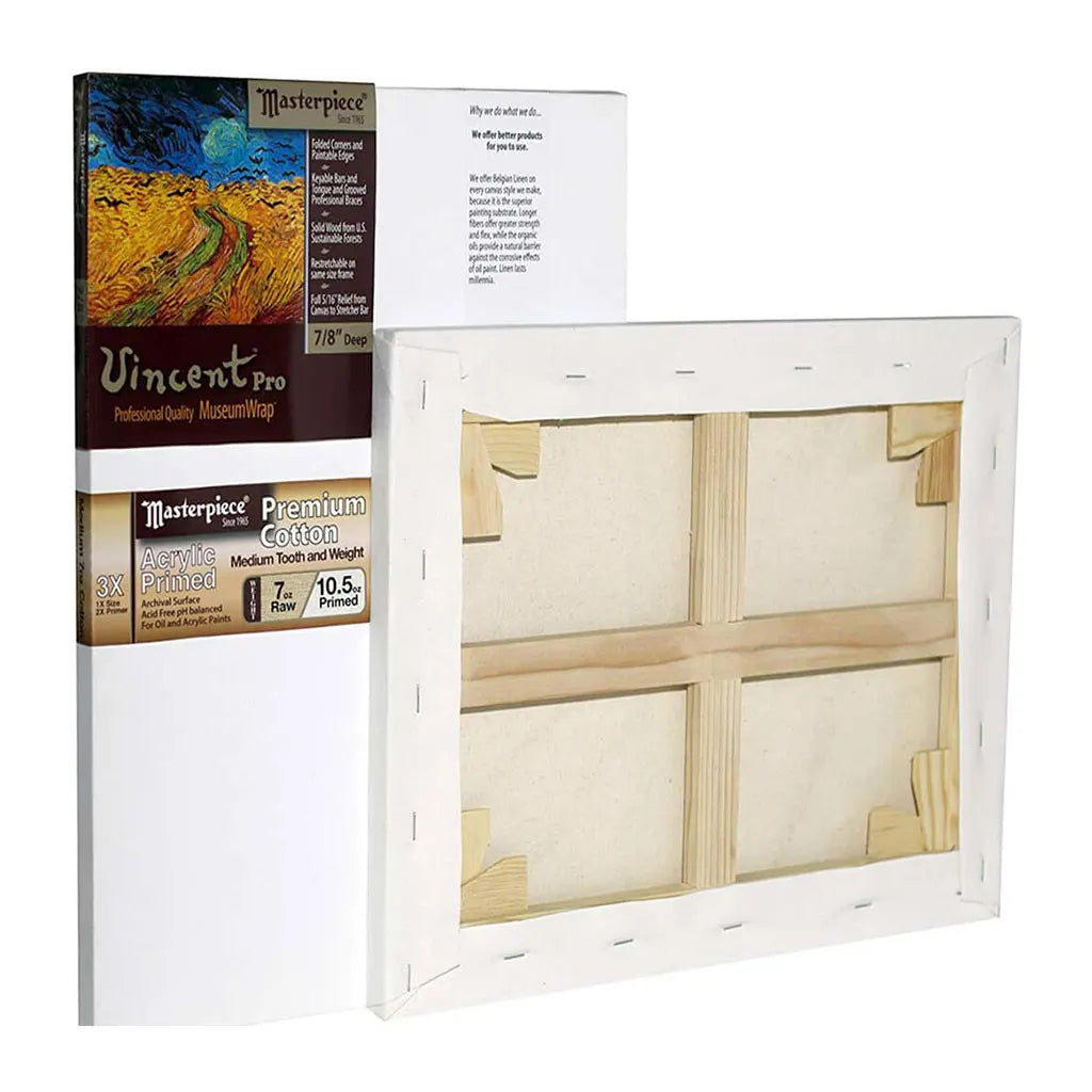 Masterpiece Vincent Pro 7/8in Deep, Monterey 3X Acrylic Primed Cotton 7oz, Stretched Canvas  6in x 14in