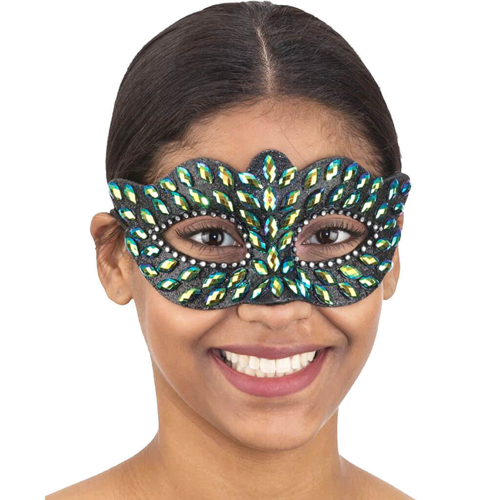 BLACK FAUX JEWELED COSTUME MASK