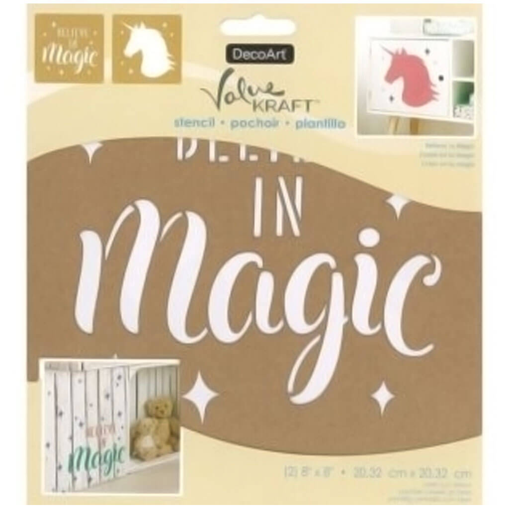 Decoart Value Kraft Stencils 8in x 8in 2pc, Believe In Magic