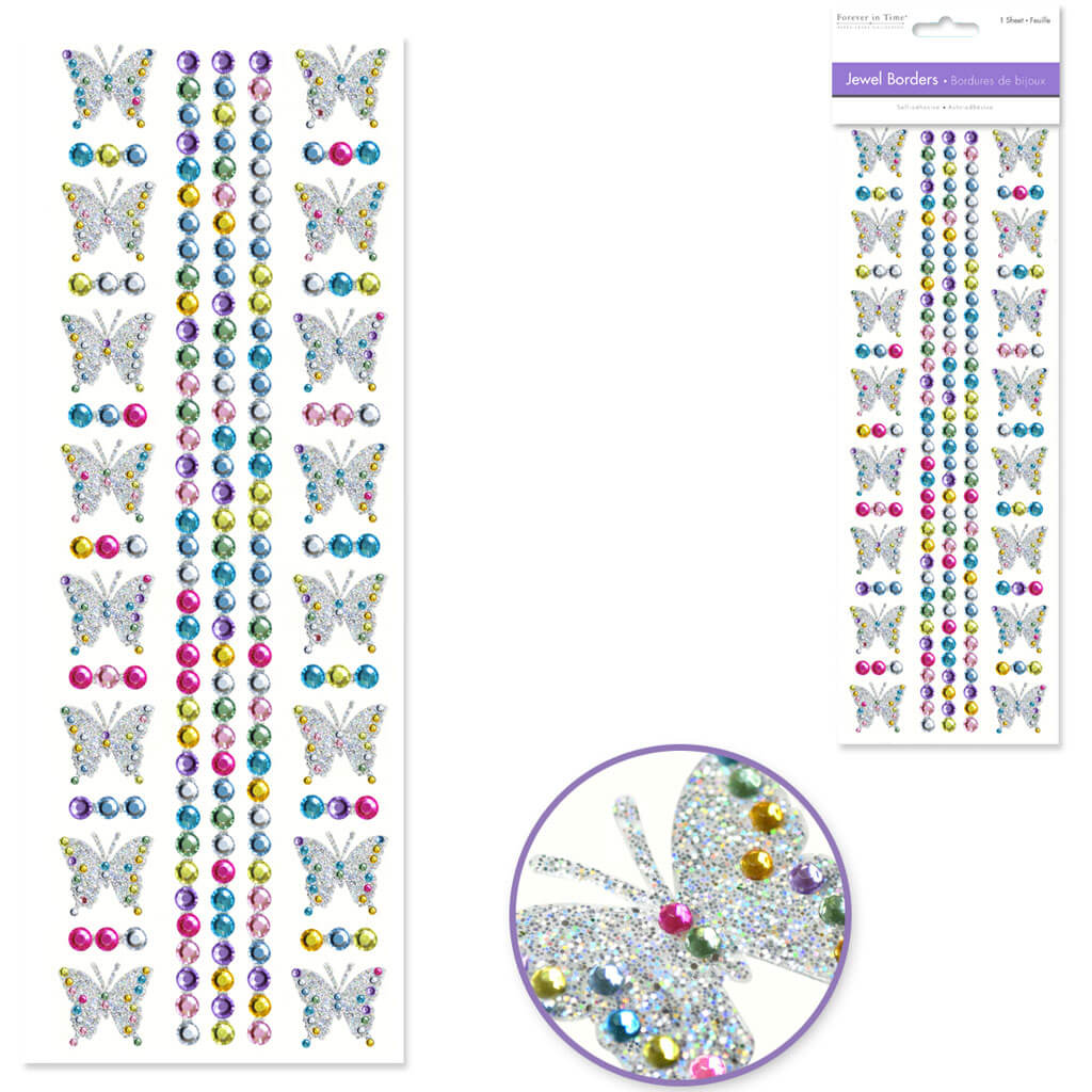 Paper Craft Sticker: 10cm x 27cm Jewel Borders X) Butterfly Medley