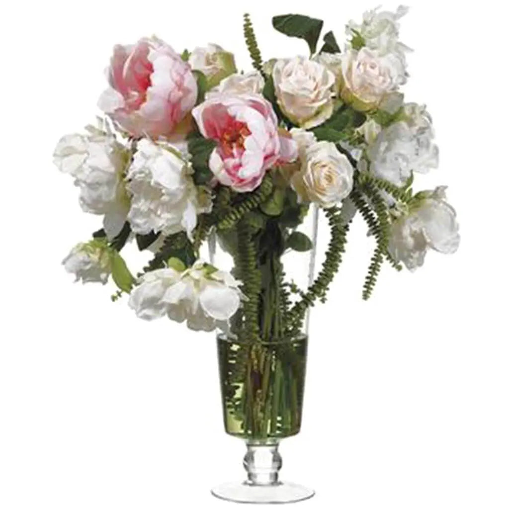 Peony / Rose Mix in Glass Vase 27in H x 23in W x 21in L, Pink