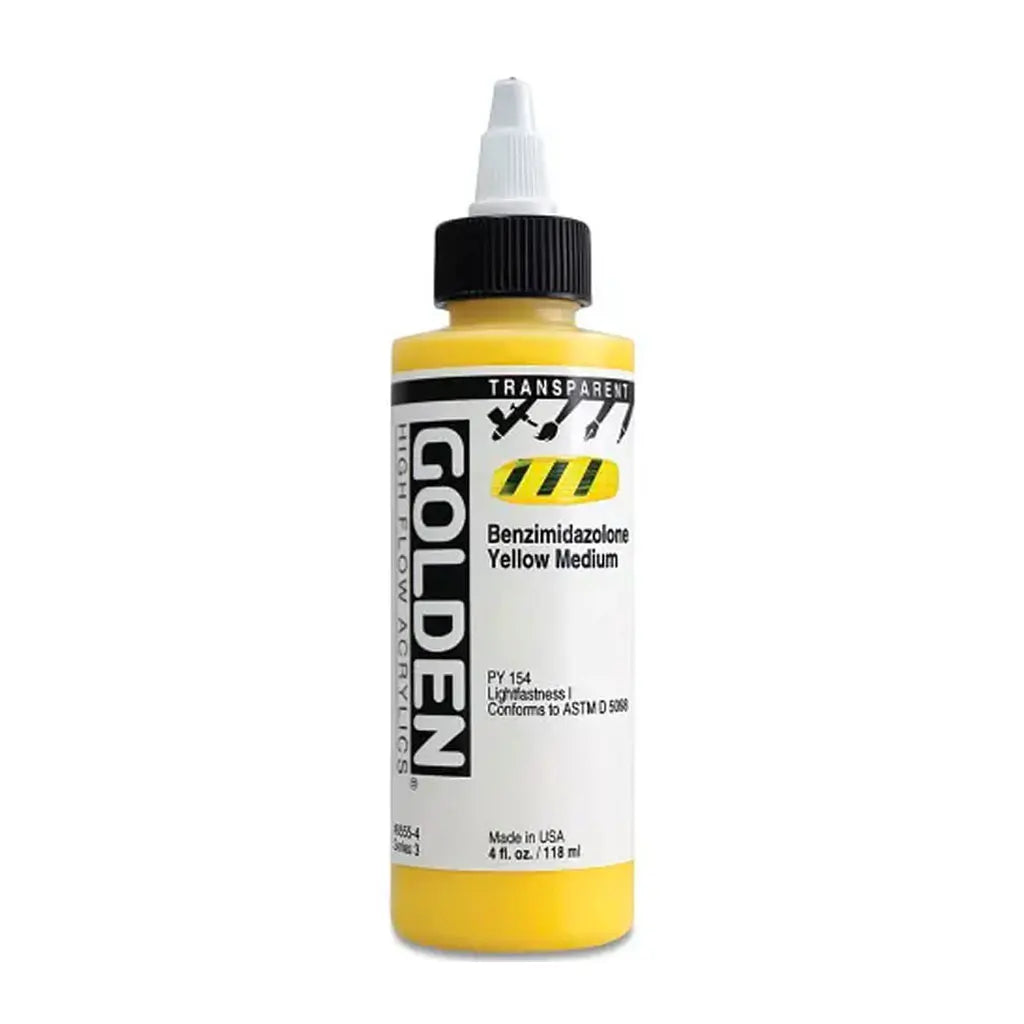 Golden High Flow Acrylic Paint 4oz Transparent Benz Yel Medium S1