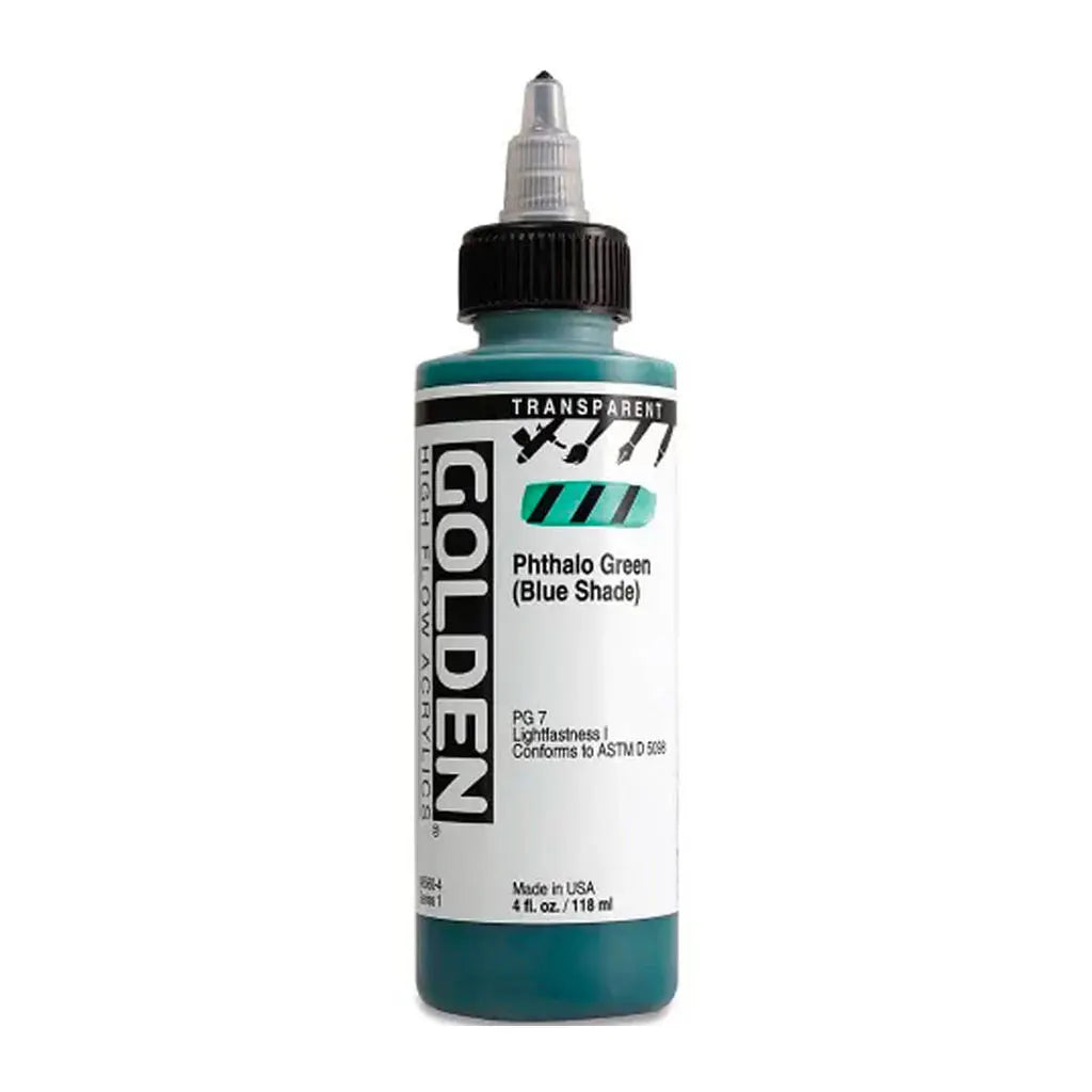 Golden High Flow Acrylic Paint 4oz Transparent Phthalo GreenBS S1