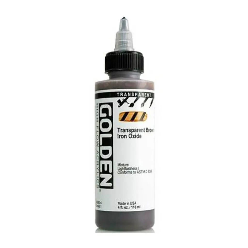 Golden High Flow Acrylic Paint 4oz Transparent Brown IronOxide S1