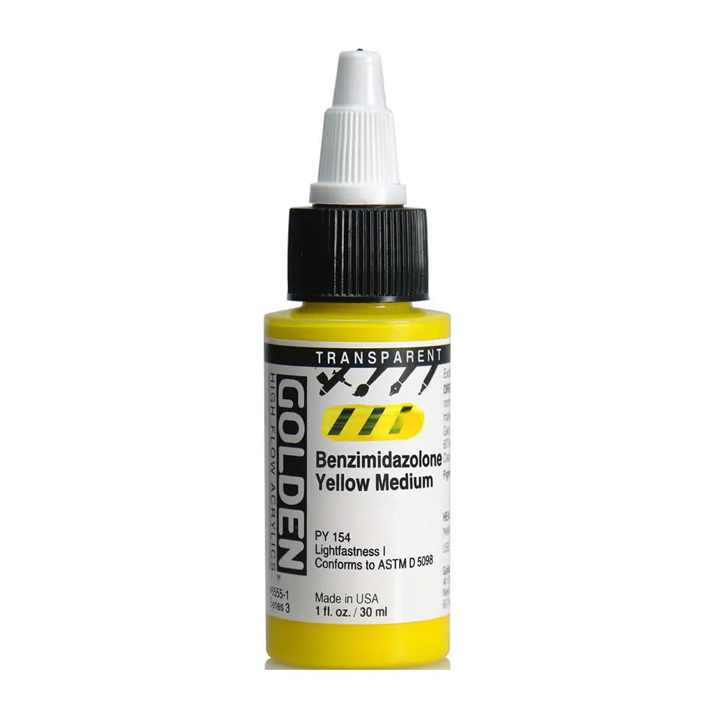 Golden High Flow Acrylic Paint 1oz Transparent Benz Yel Medium S1