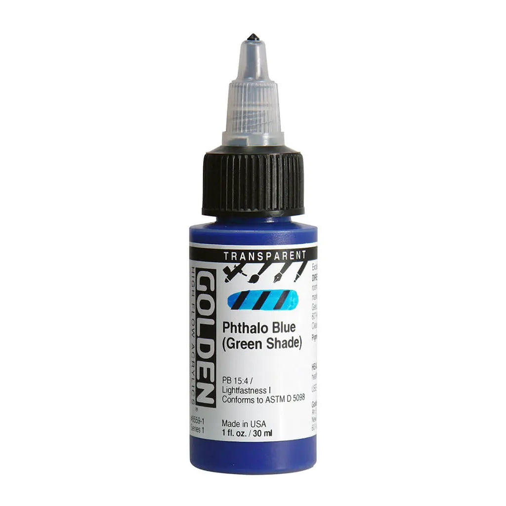 Golden High Flow Acrylic Paint 1oz Transparent Phthalo Blue GS S1