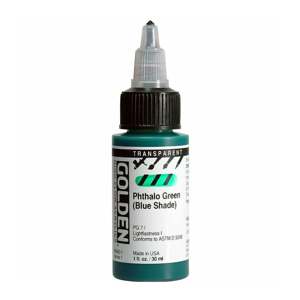 Golden High Flow Acrylic Paint 1oz Transparent Phthalo GreenBS S1