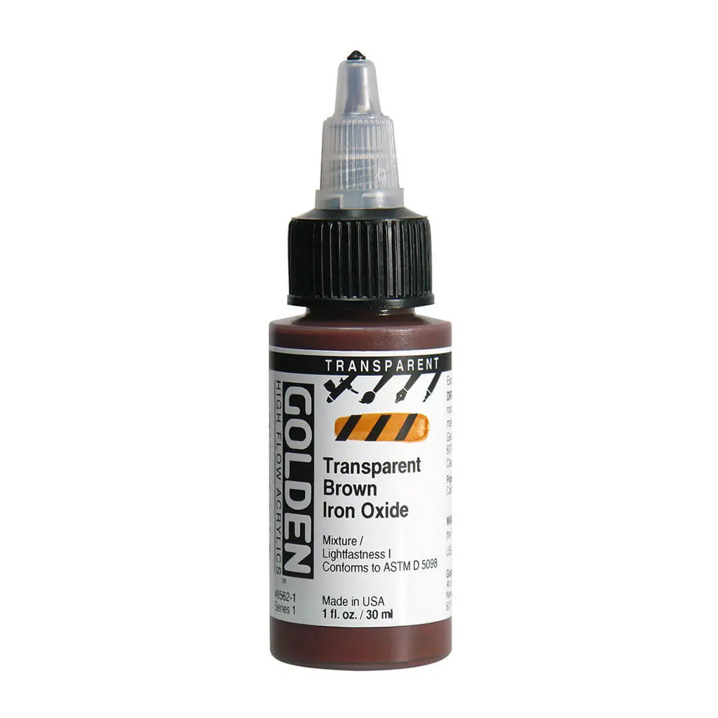 Golden High Flow Acrylic Paint 1oz Transparent Brown IronOxide S1