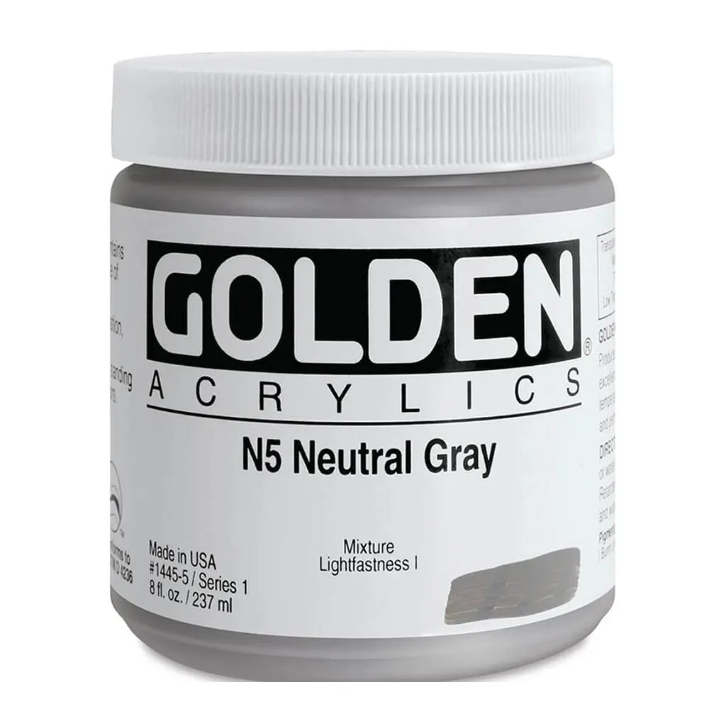 Golden Heavy Body Acrylic 8oz N5 Neutral Gray S1