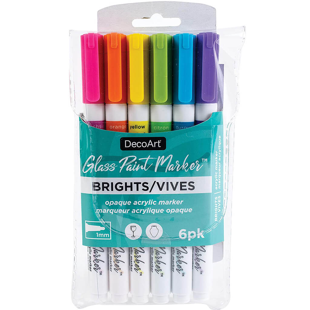 Decoart Glass Paint Marker 1mm Set of 6, Opaque Bright