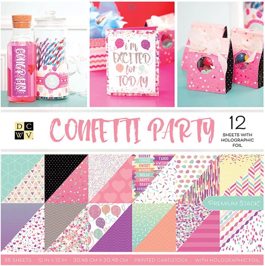 DCWV Confetti Cardstock Stack 12x12 Double-Sided Paper Pad 36 sheets