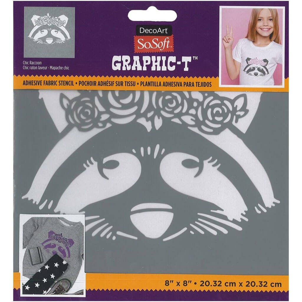 Fabric Stencils Graphic T 8in x 8in, Chic Raccoon