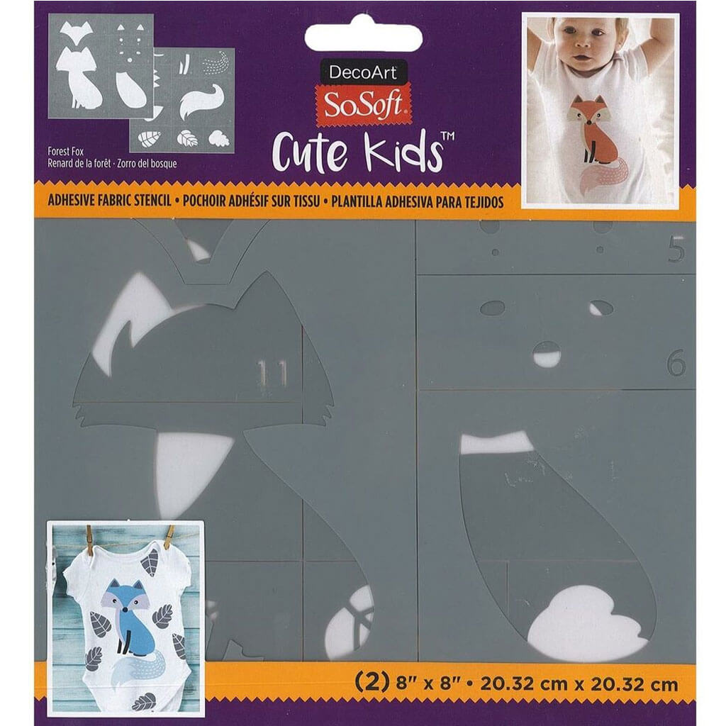 Fabric Stencils Cute Kids 8in x 8in 2pc, Forest Fox